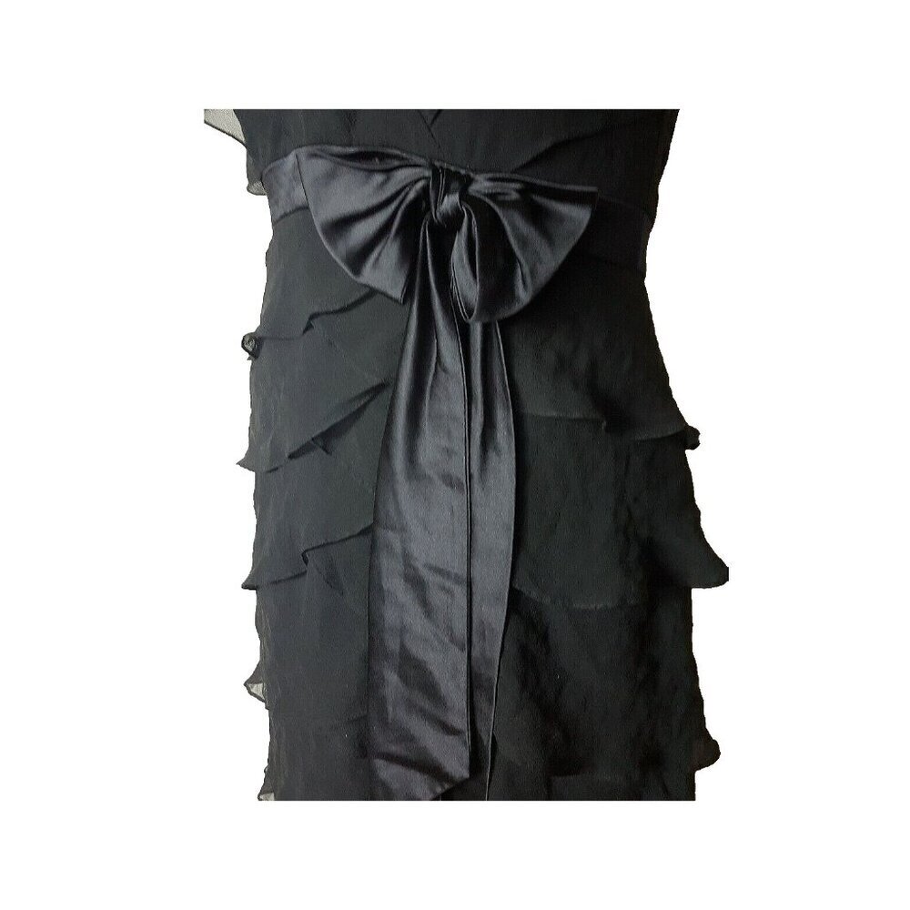 TADASHI Shoji vintage silk maxi black tiered ruffle halter cocktail dress gown - Picture 4 of 12
